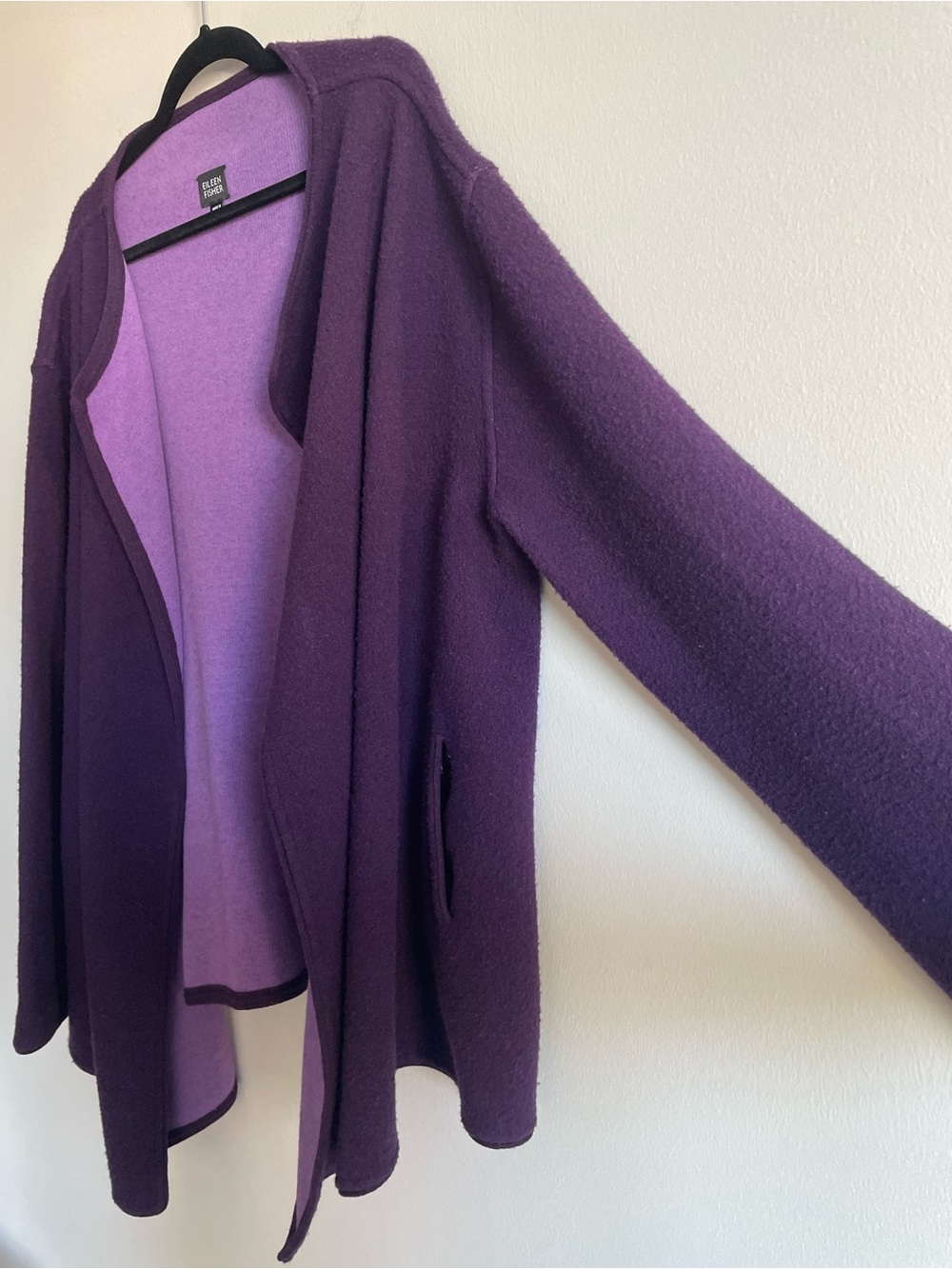 Eileen Fisher open cardigan sweater jacket purple wool cottage lagenlook L - Picture 2 of 8